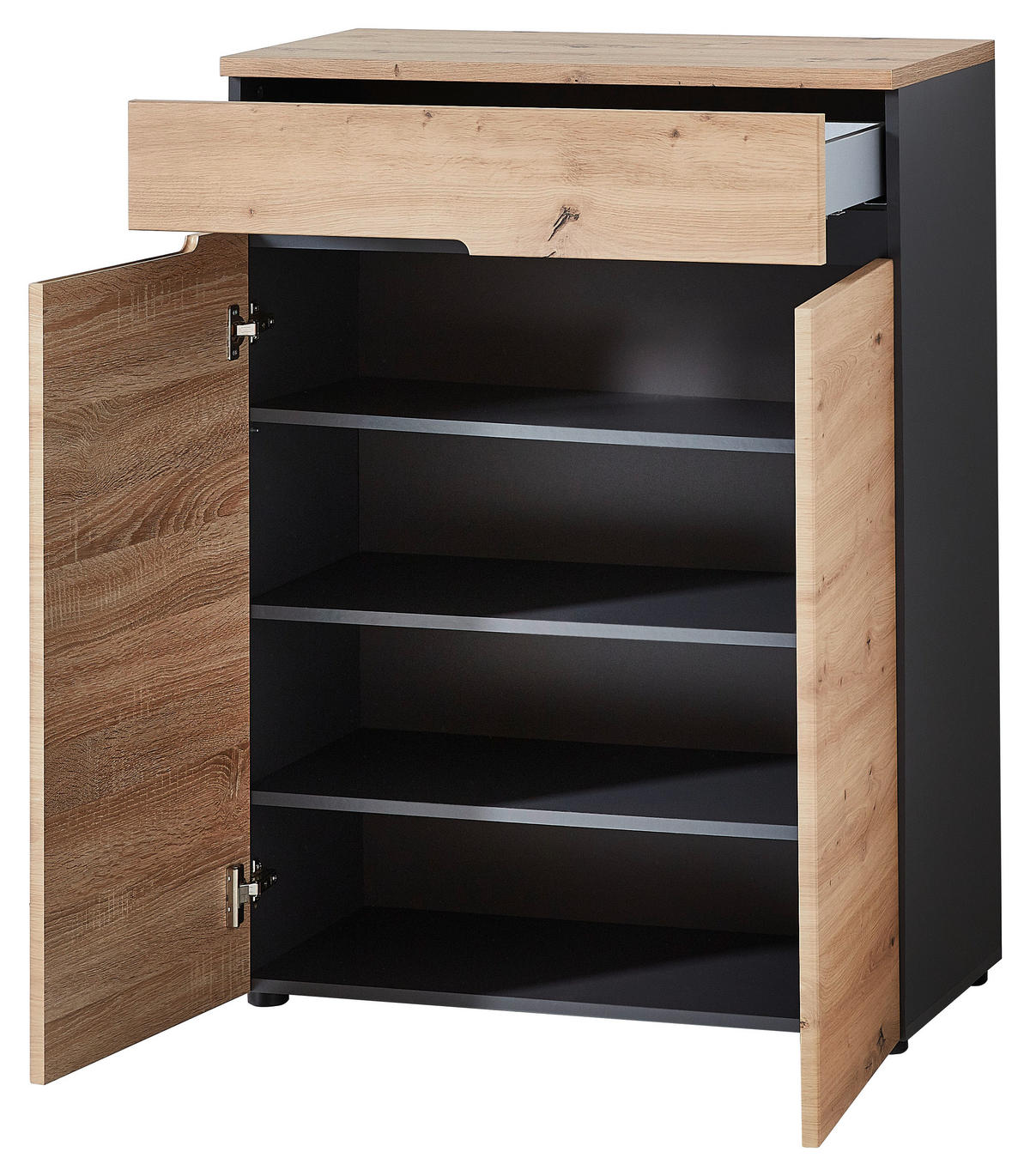 GARDEROBE 7-teilig  in 255/192/38 cm  - Graphitfarben/Eiche Artisan, Design, Glas/Holzwerkstoff (255/192/38cm) - Voleo