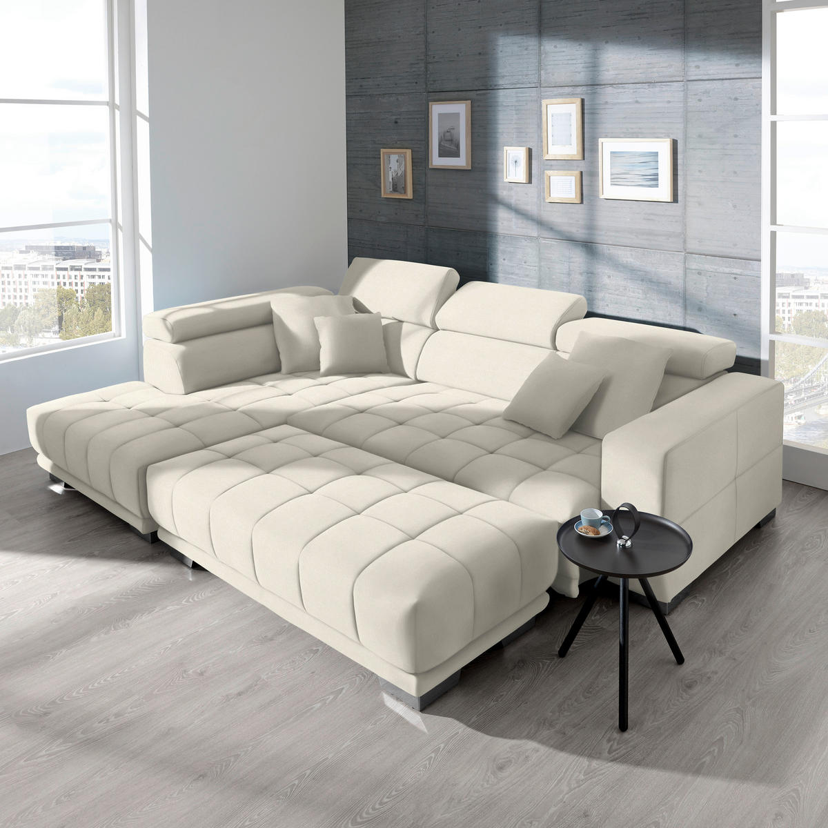 ECKSOFA in Mikrofaser Weiss  - Chromfarben/Weiss, Design, Textil/Metall (207/301cm) - Xora