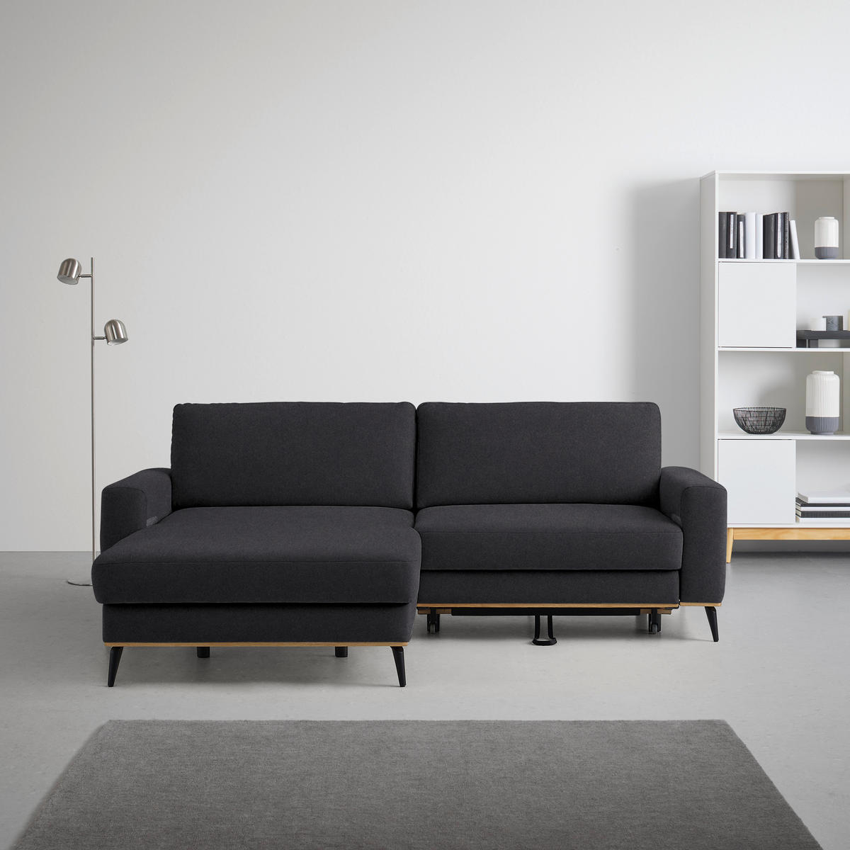 ECKSOFA in Lederlook, Mikrofaser Platinfarben  - Platinfarben/Schwarz, Konventionell, Holz/Textil (167/234cm) - MID.YOU
