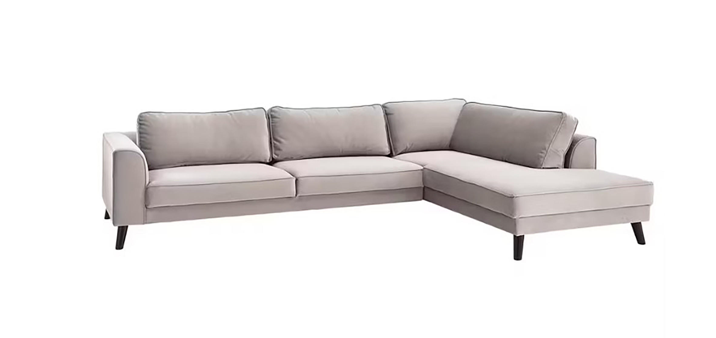 ECKSOFA in Samt, Velours Hellgrau  - Wengefarben/Hellgrau, Modern, Holz/Textil (291/85/201cm) - Trendmanufaktur