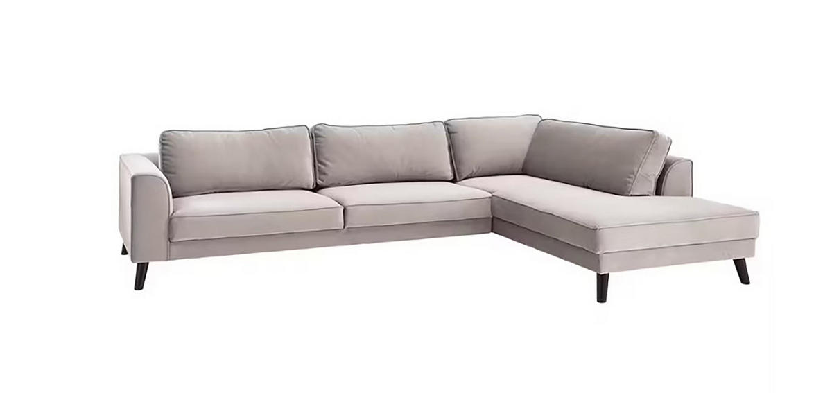 ECKSOFA in Samt, Velours Hellgrau  - Wengefarben/Hellgrau, Modern, Holz/Textil (291/85/201cm) - Trendmanufaktur