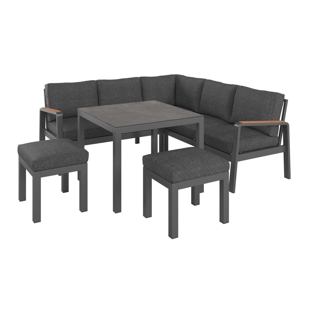 LOUNGEGARNITUR 4-teilig  193/193 cm  Aluminium  - Anthrazit/Schwarz, MODERN, Keramik/Textil (193/193cm) - Beldano