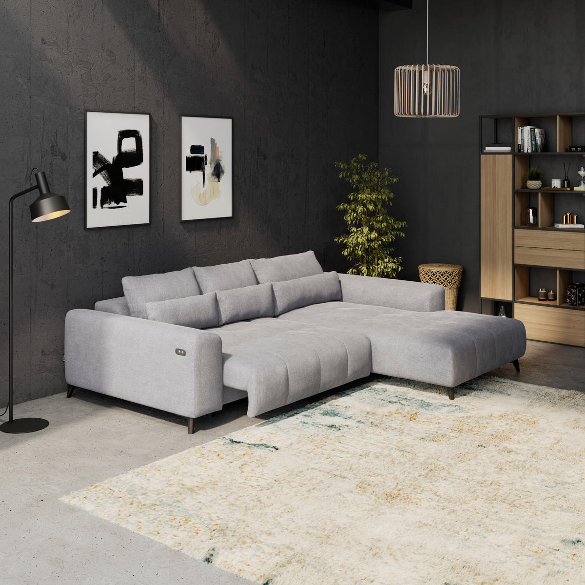 ROHOVÁ SEDAČKA, textil, barvy stříbra - černá/barvy stříbra, Konvenční, textil/plast (279/222cm) - Hom`in