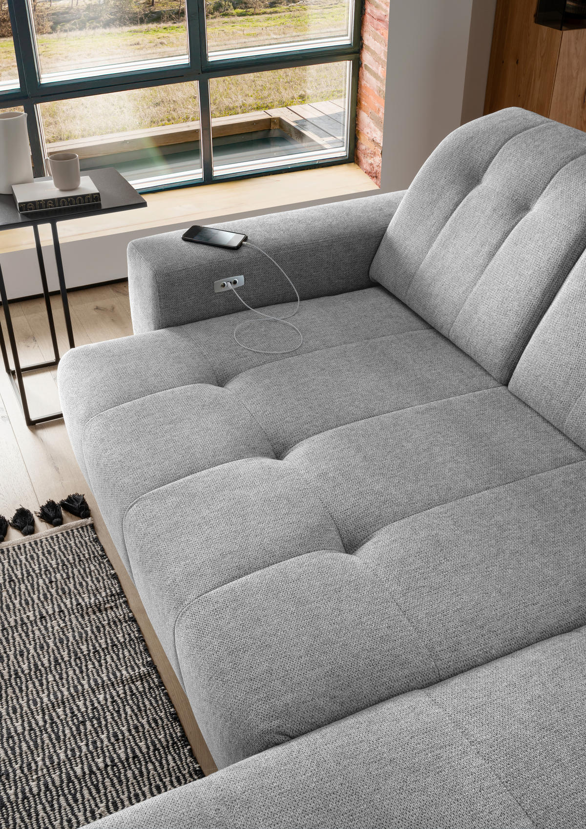 ECKSOFA in Chenille Silberfarben  - Silberfarben/Schwarz, Modern, Textil/Metall (258/180cm) - Livetastic