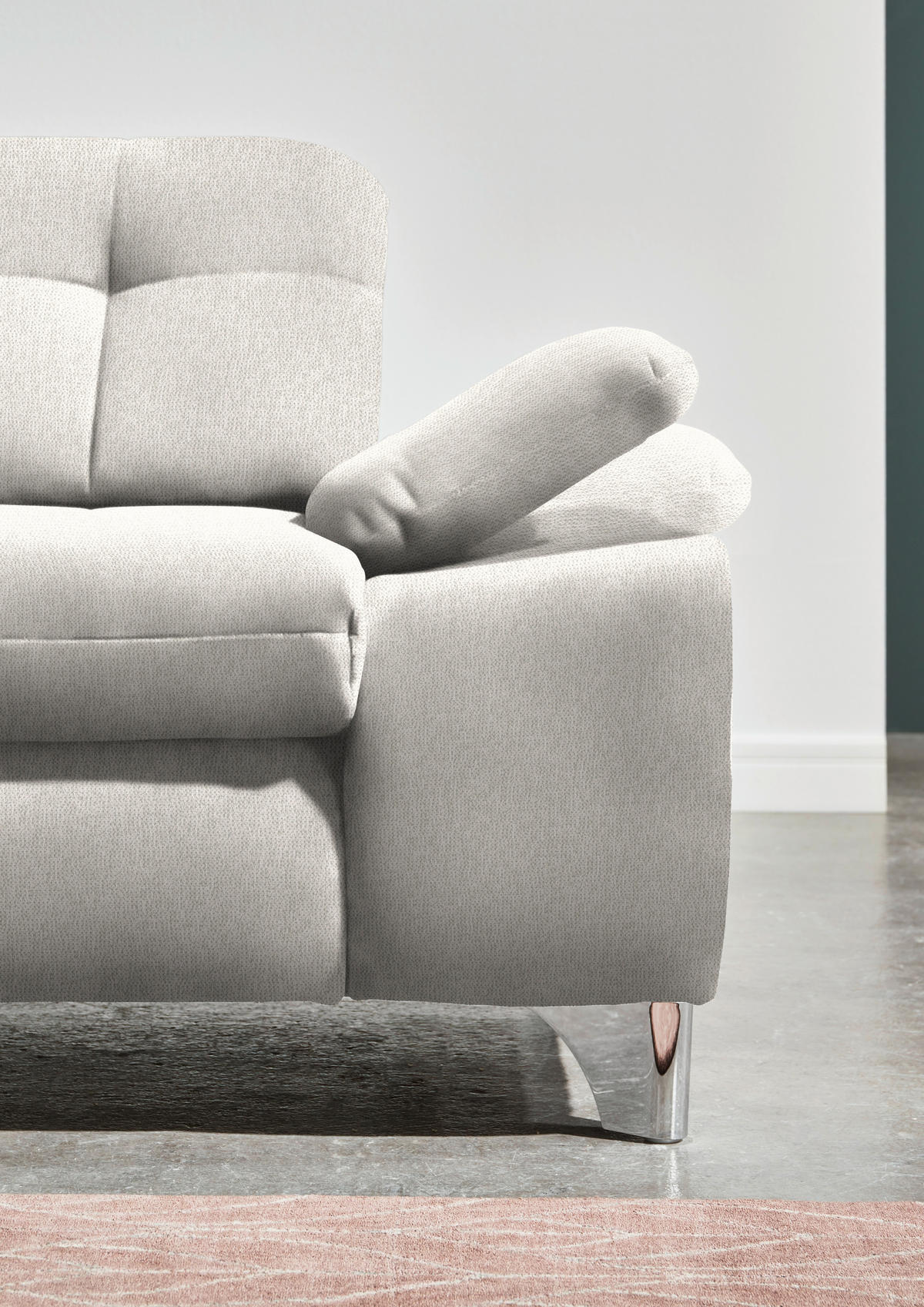 ECKSOFA in Chenille Creme  - Chromfarben/Creme, Design, Textil/Metall (260/310cm) - Beldomo Speed