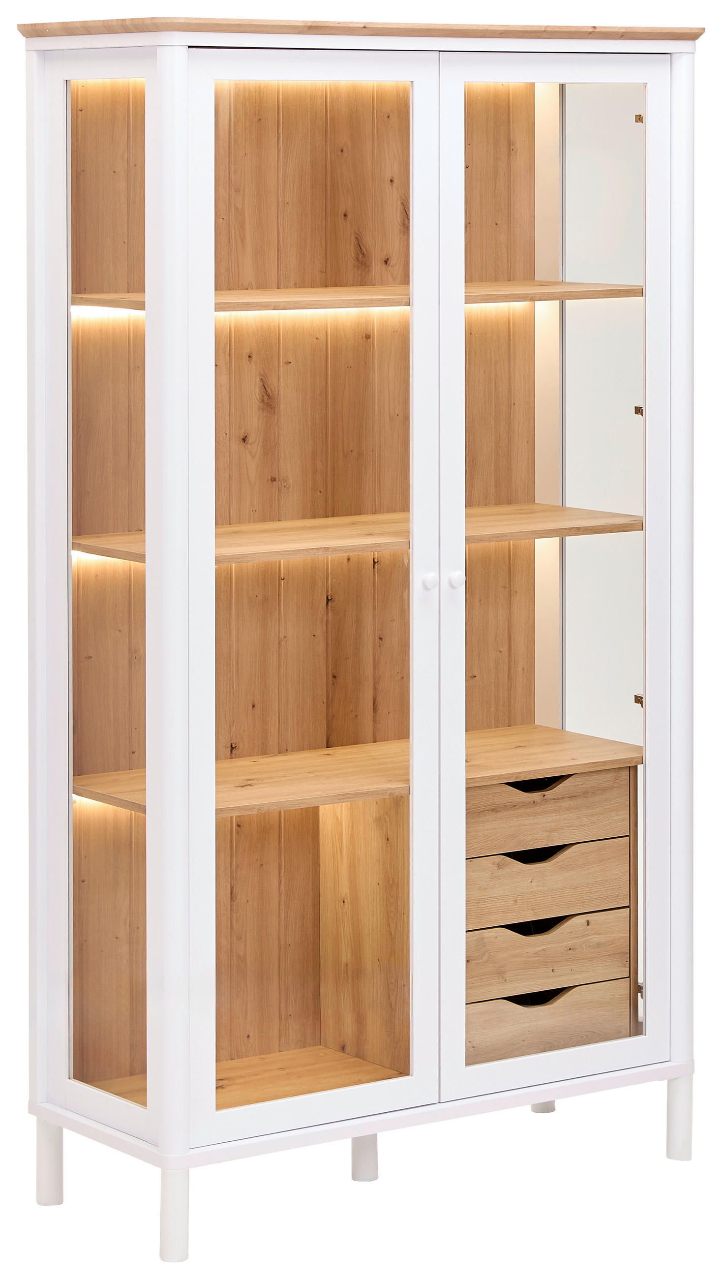 VITRINE Weiss, Eiche Artisan  112,3/198,4/47,2 cm  - Weiss/Eiche Artisan, Romantik / Landhaus, Glas/Holzwerkstoff (112,3/198,4/47,2cm) - home24