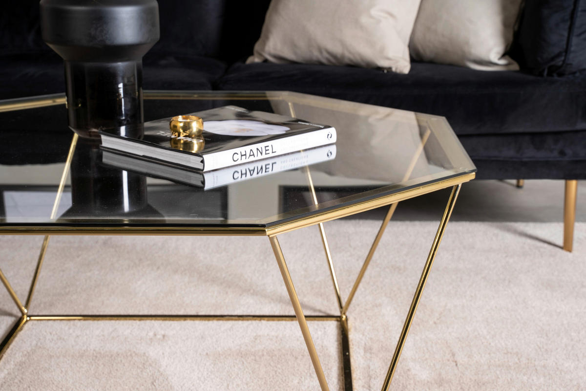 SOFFBORD i metall, glas 100/100/45 cm  - klar/guldfärgad, Design, metall/glas (100/100/45cm) - Livetastic