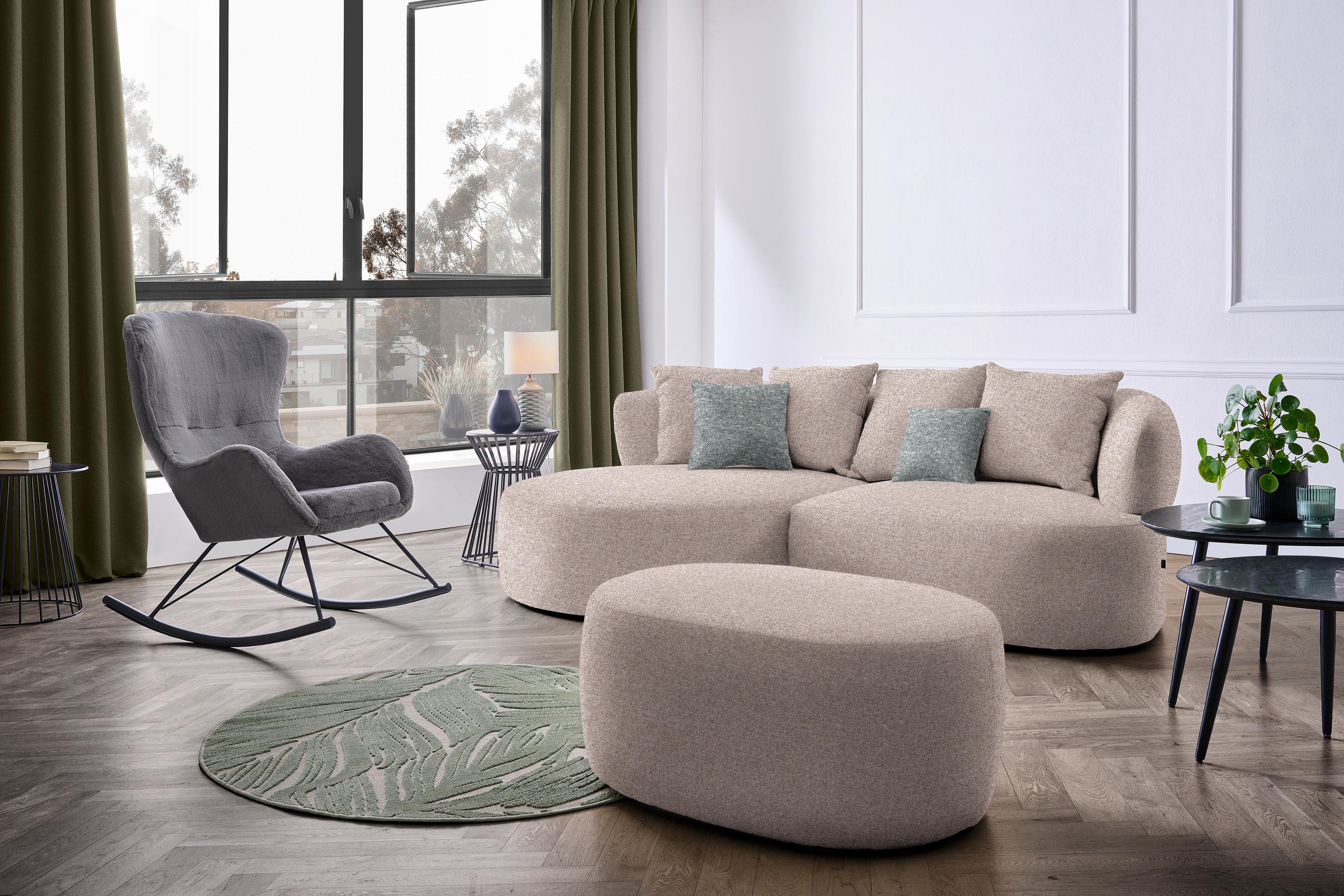 ECKSOFA in Flachgewebe Hellbraun  166/235 cm  - Hellbraun/Schwarz, MODERN, Kunststoff/Textil (166/235cm) - Hom`in