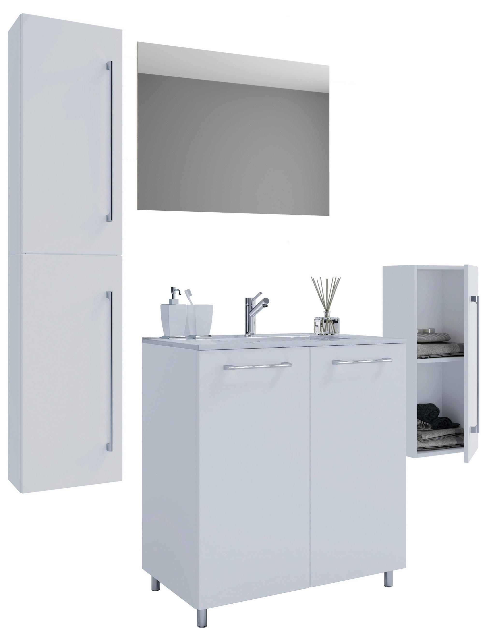 BADEZIMMER 5-teilig  in 147 cm  - Alufarben/Weiß, MODERN, Keramik/Holzwerkstoff (147cm) - MID.YOU