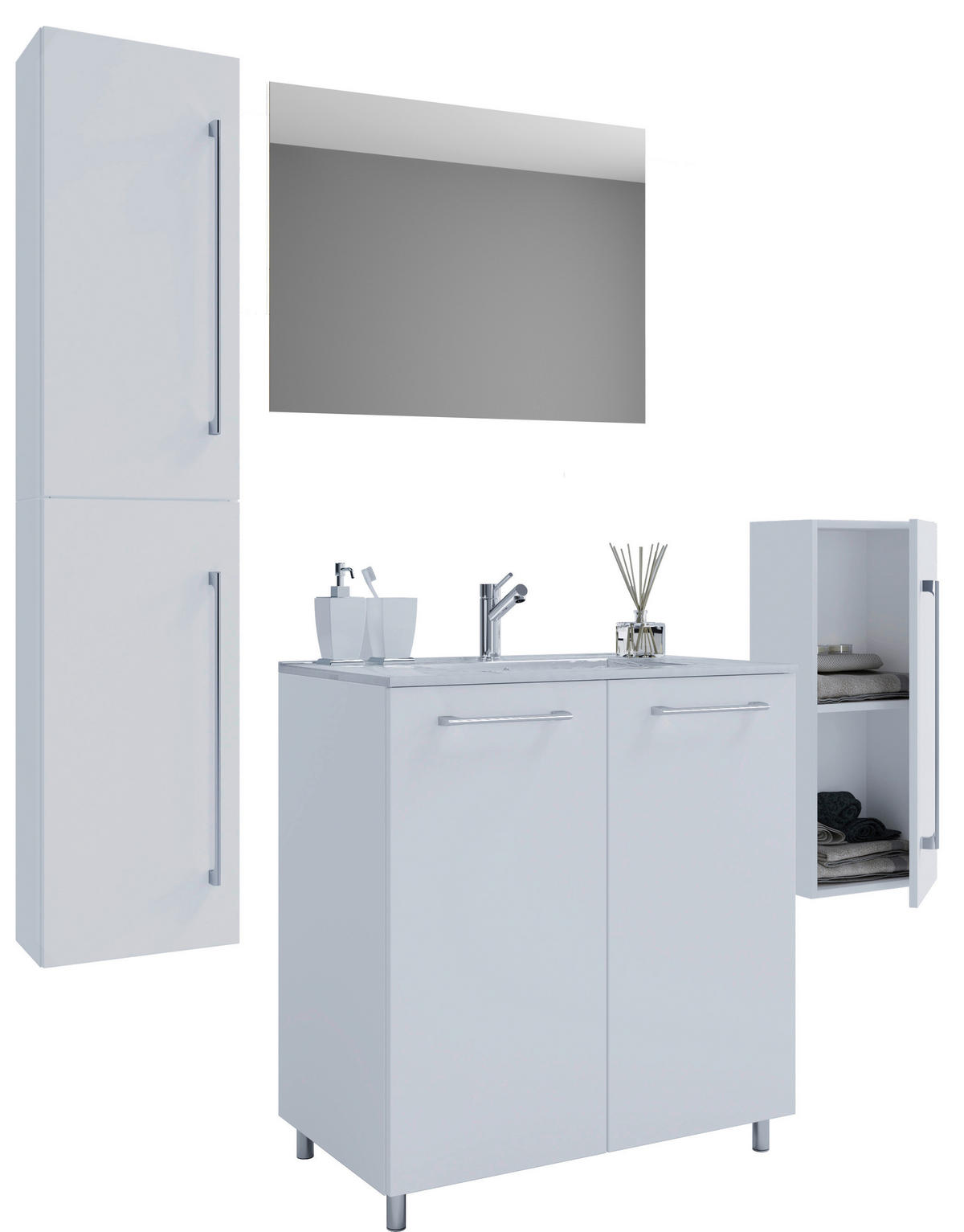 BADEZIMMER 5-teilig  in 147 cm  - Alufarben/Weiß, MODERN, Keramik/Holzwerkstoff (147cm) - MID.YOU