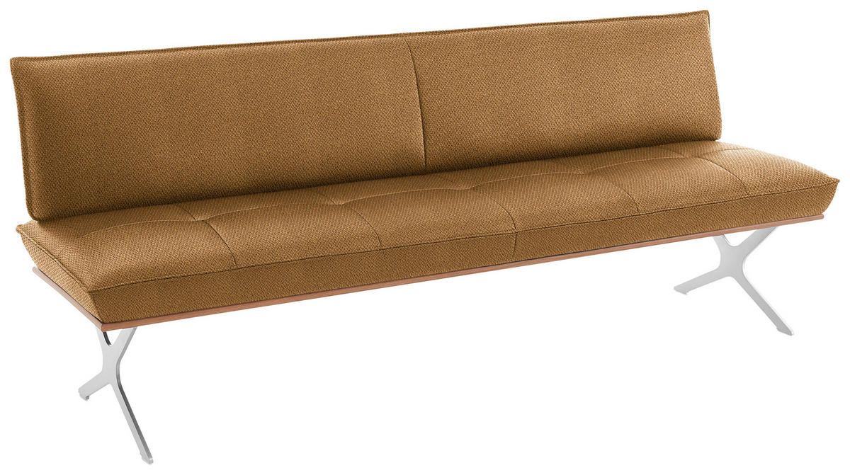 SITZBANK 194/88/66 cm  in Nussbaumfarben, Nickelfarben, Currygelb  - Currygelb/Edelstahlfarben, Design, Holz/Textil (194/88/66cm) - Koinor