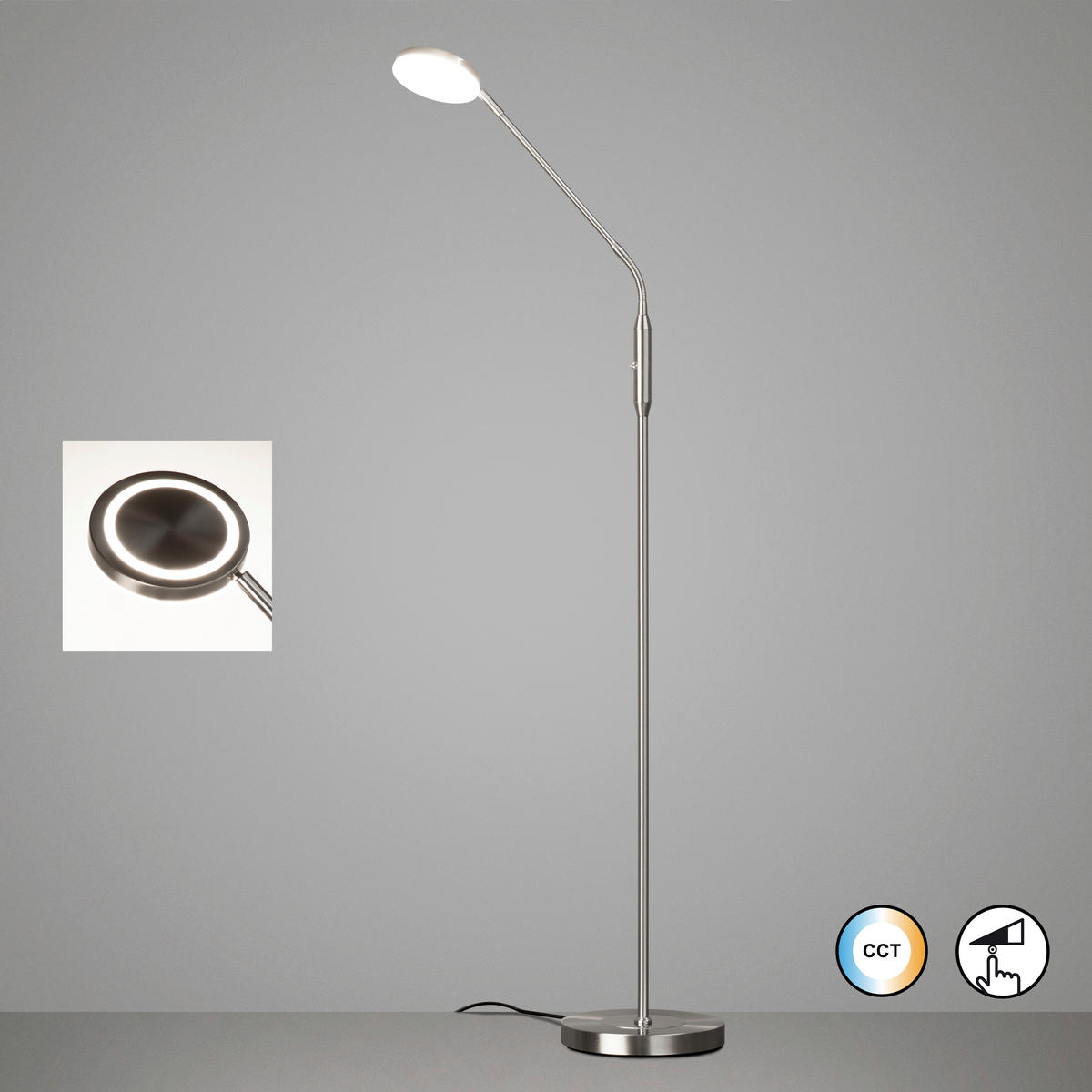 LED-STEHLEUCHTE Sorento  23 cm  - Schwarz/Nickelfarben, Design, Metall (23cm) - Fischer & Honsel