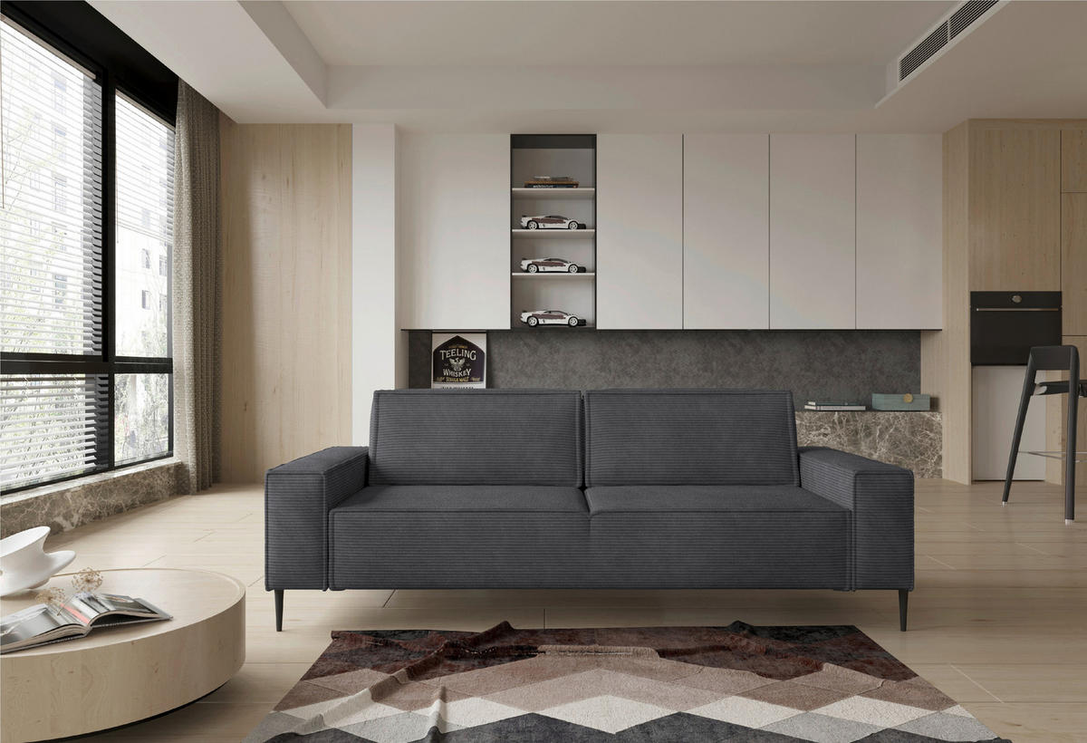 SCHLAFSOFA in Webstoff Dunkelgrau  - Dunkelgrau/Schwarz, Design, Textil/Metall (240/89/103cm) - Ti'me