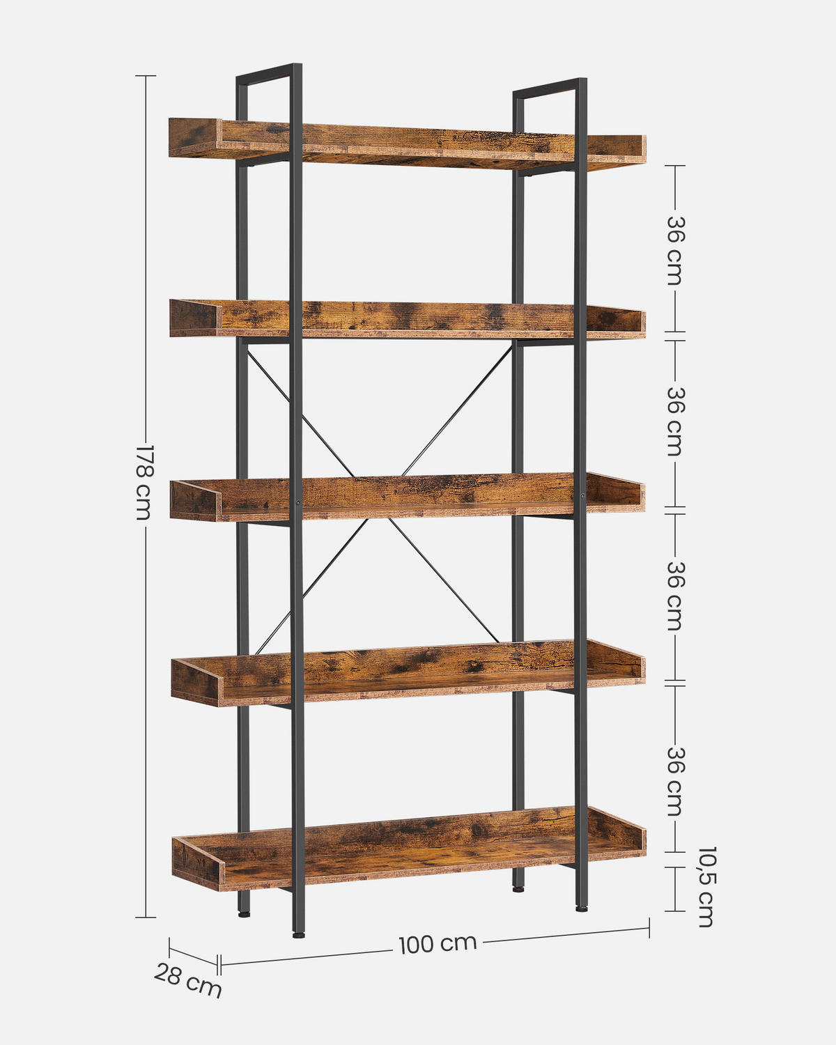 REGÁL, hnedá, čierna, oceľ, 100/178/28 cm - hnedá/čierna, Basics, kov/kompozitné drevo (100/178/28cm) - Boxxx