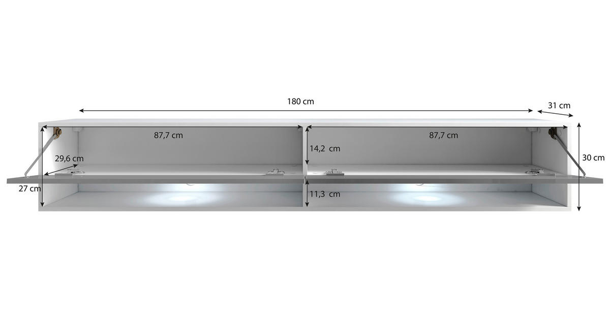 LOWBOARD  in 180/30/31 cm  - Weiss/Grau, Lifestyle, Holzwerkstoff/Kunststoff (180/30/31cm) - P & B