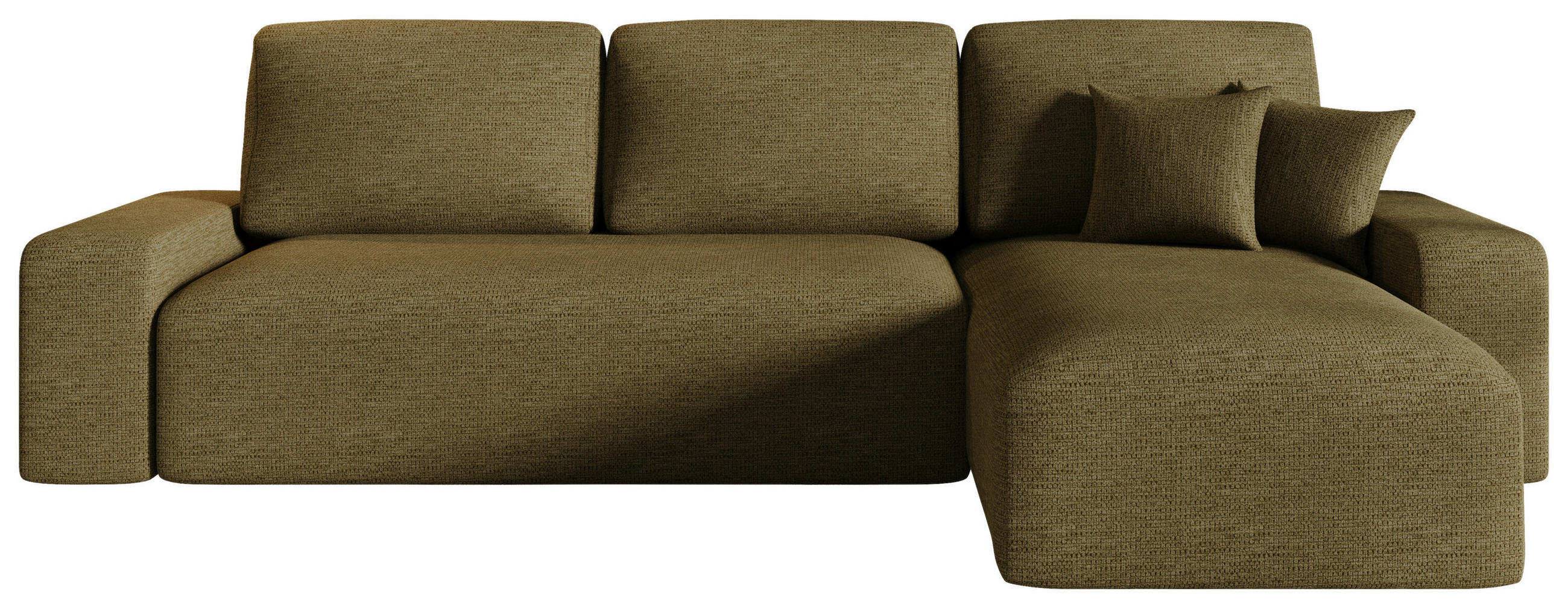 ECKSOFA Khaki Bouclé Zierkissen, Rückenkissen, Bettkasten, Schlaffunktion, Rücken echt, Stauraum  - Khaki/Schwarz, MODERN, Kunststoff/Textil (248/143cm) - Xora