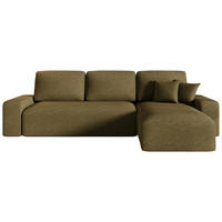 ECKSOFA Khaki Bouclé Zierkissen, Rückenkissen, Bettkasten, Schlaffunktion, Rücken echt, Stauraum  - Khaki/Schwarz, MODERN, Kunststoff/Textil (248/143cm) - Xora