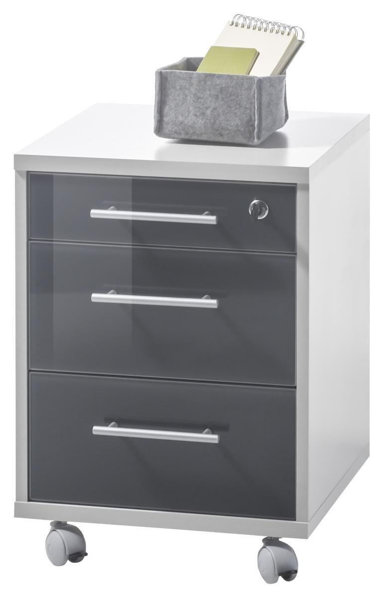 ROLLCONTAINER Graphitfarben, Hellgrau  - Silberfarben/Hellgrau, Design, Glas/Holzwerkstoff (40/56/40cm) - MID.YOU