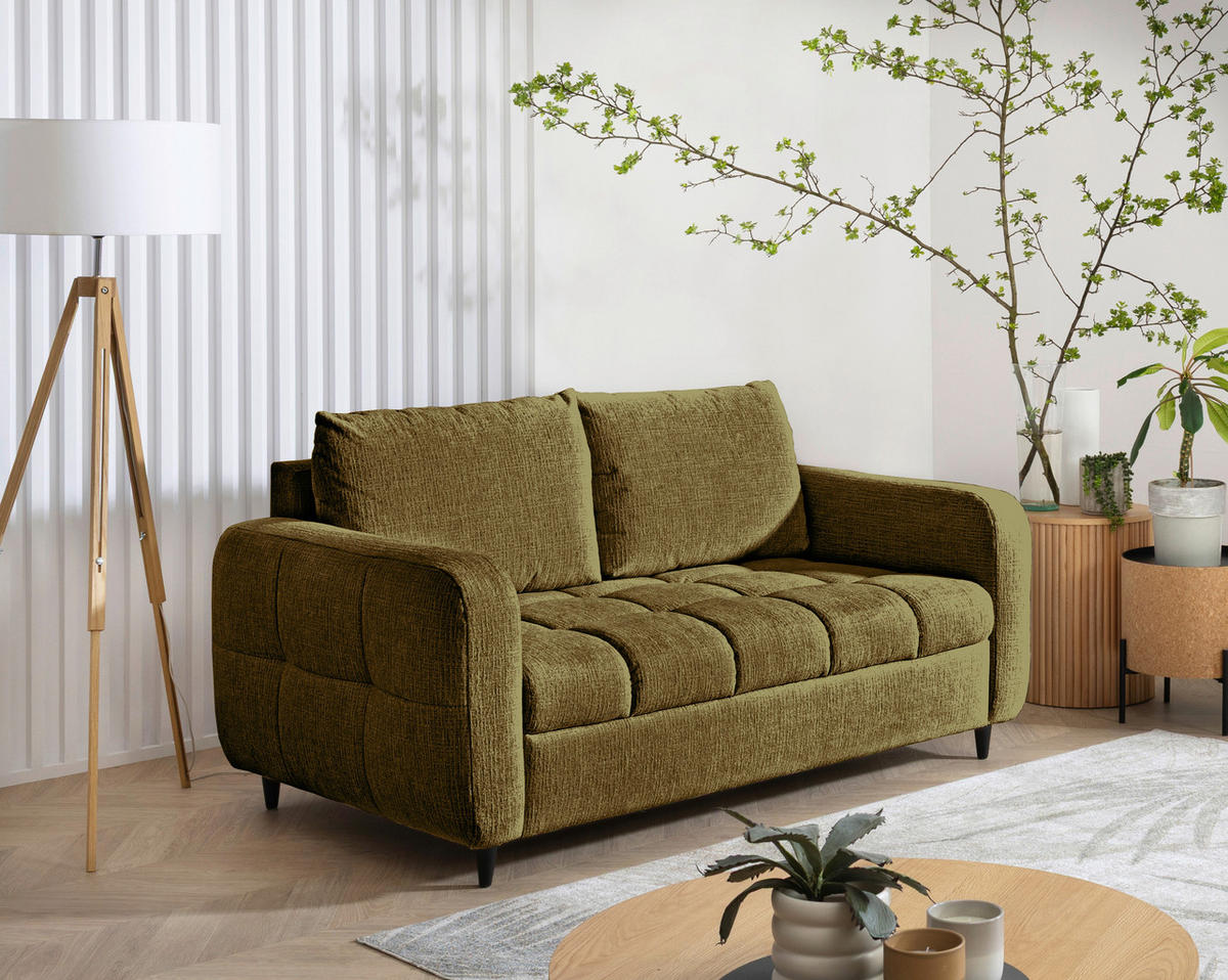 2-SITZER-SOFA Flachgewebe Olivgrün  - Schwarz/Olivgrün, MODERN, Holz/Textil (167/88/101cm) - Lomoco