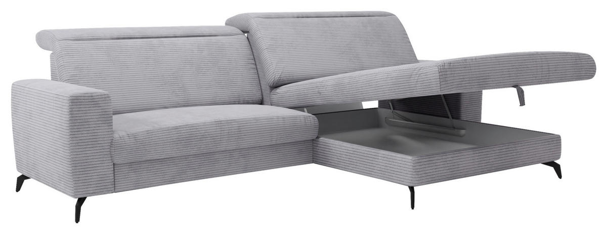ECKSOFA in Cord Hellgrau  - Hellgrau/Schwarz, Konventionell, Textil/Metall (290/178cm) - Sit & More