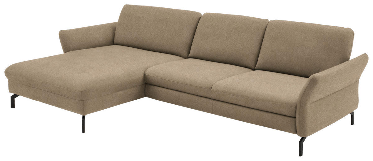 ECKSOFA in Velours Hellbraun  - Hellbraun/Schwarz, Design, Textil/Metall (179/306cm) - Beldomo System