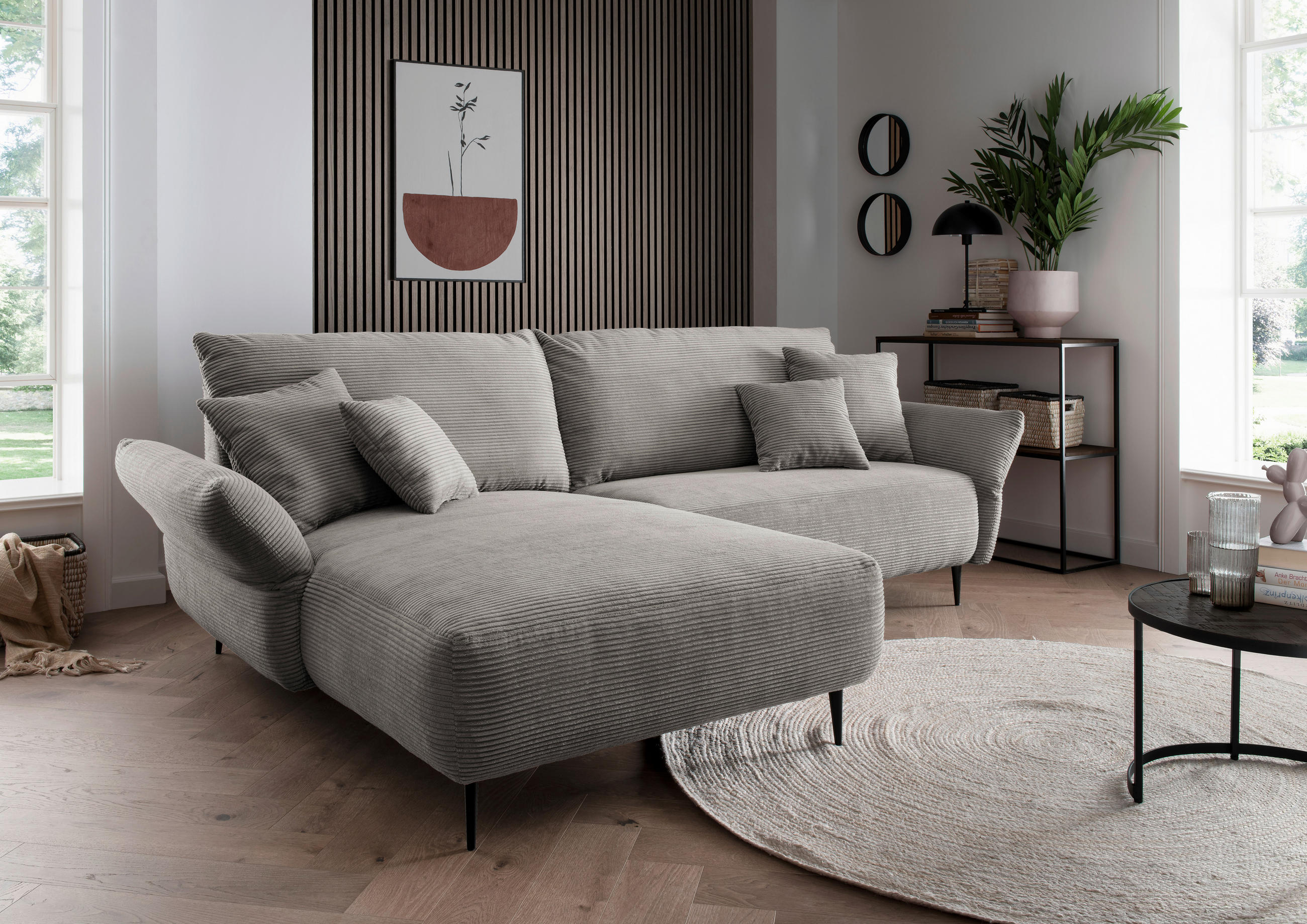 ECKSOFA in Cord Graubraun  - Graubraun/Schwarz, Design, Textil/Metall (178/264-302cm) - Livetastic