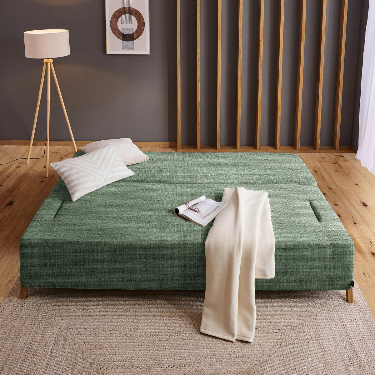 SCHLAFSOFA Chenille Grün  - Naturfarben/Grün, Design, Holz/Textil (211/88/102cm) - Niels Andersson