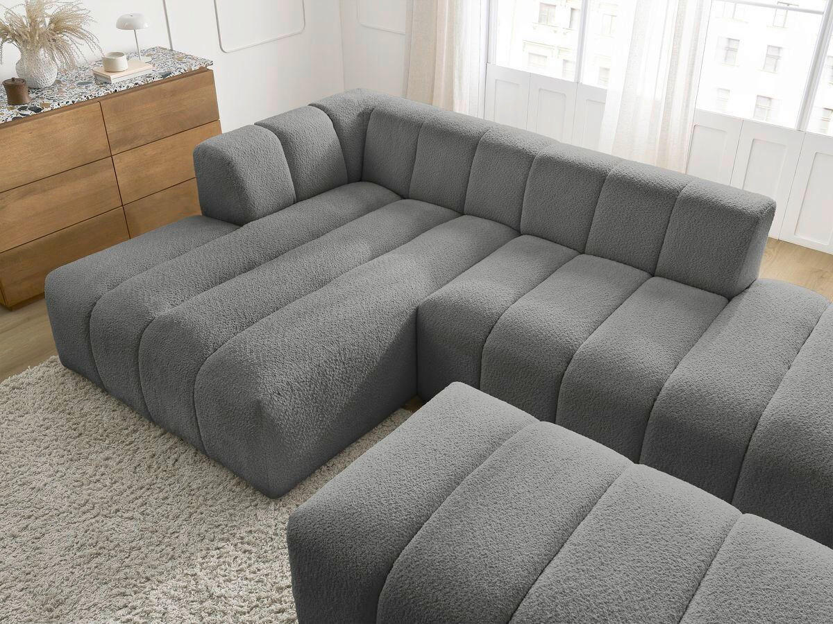 ECKSOFA  ANNECY Dunkelgrau Bouclé  - Dunkelgrau/Schwarz, MODERN, Kunststoff/Textil (170/262cm)