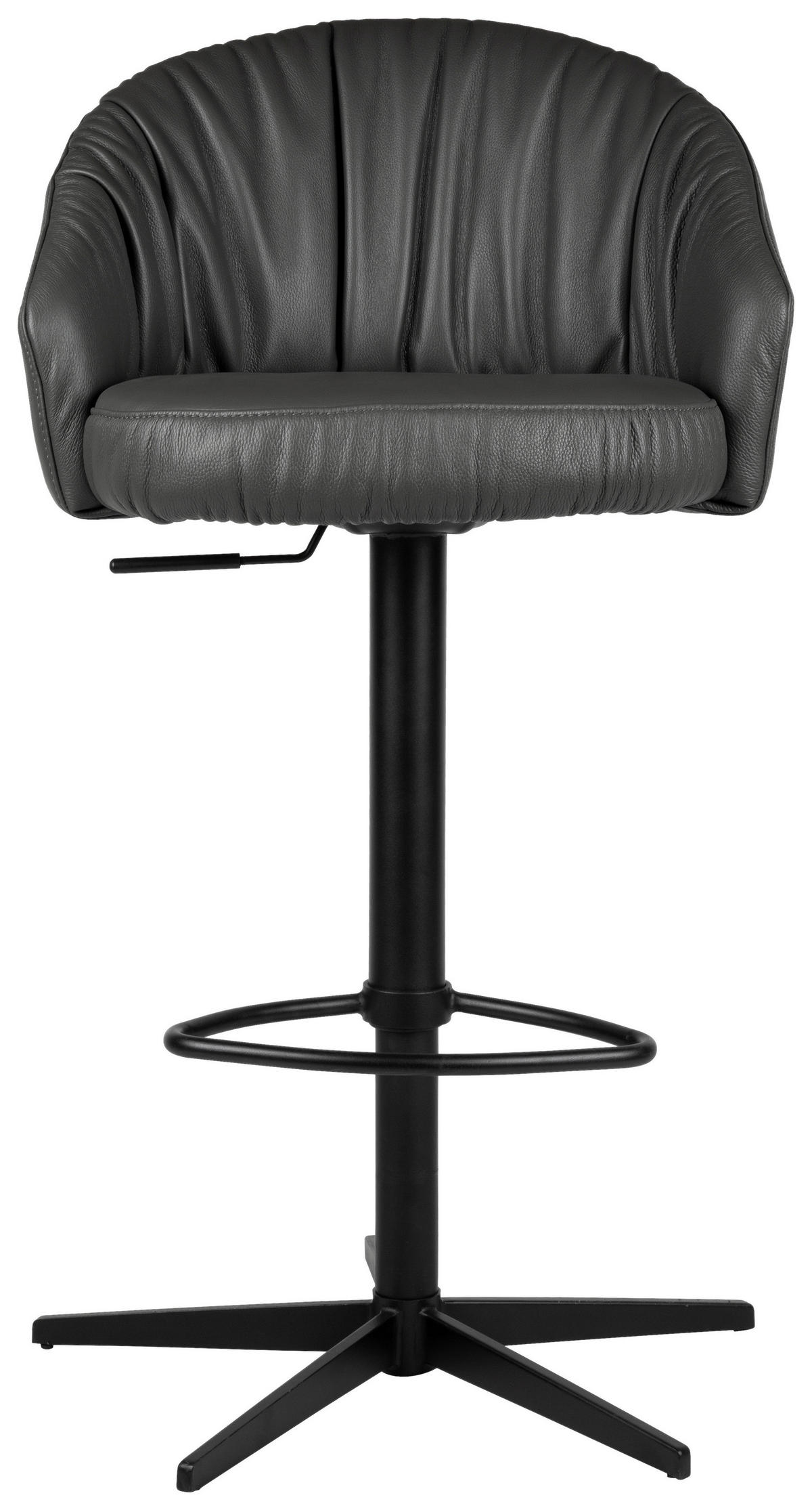 BARHOCKER Echtleder Anthrazit, Schwarz Eisen Sitzfläche 360° drehbar, inklusive Armlehnen, automatische Rückholfunktion  - Anthrazit/Schwarz, Design, Leder/Metall (57/96,5-114/58,5cm) - Dieter Knoll