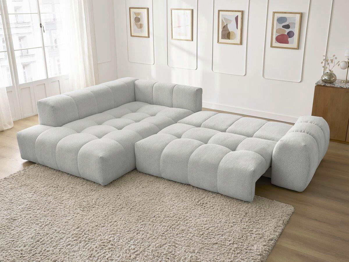 ECKSCHLAFSOFA EVEREST  mit Rücken echt, Armteil links, Armteil rechts Flachgewebe Hellgrau  - Hellgrau/Schwarz, MODERN, Kunststoff/Textil (320/212cm)