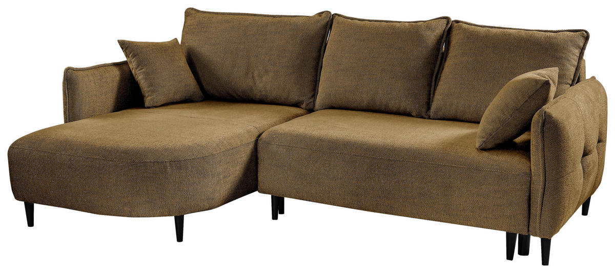 ECKSOFA in Struktur Goldfarben  - Goldfarben/Schwarz, Design, Holz/Textil (165/244cm) - MID.YOU