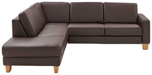 ECKSOFA in Echtleder Dunkelbraun  - Eiche Bianco/Dunkelbraun, Konventionell, Leder/Holz (235/259cm) - Valdera