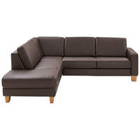ECKSOFA in Echtleder Dunkelbraun  - Eiche Bianco/Dunkelbraun, Konventionell, Leder/Holz (235/259cm) - Valdera