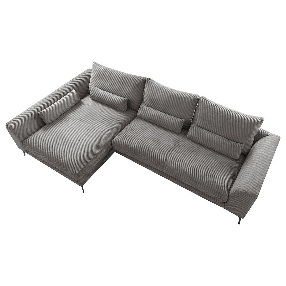 ECKSOFA Grau Cord Nierenkissen, Rückenkissen  - Schwarz/Grau, Design, Textil/Metall (172/313cm) - P & B