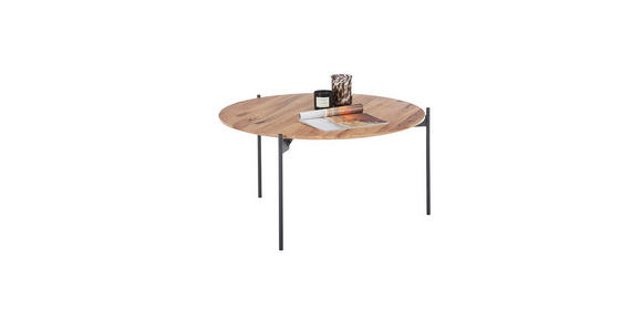 COUCHTISCH Eiche massiv 74/74/38 cm rund Naturfarben, Schwarz  - Schwarz/Naturfarben, Design, Holz/Metall (74/74/38cm) - Linea Natura