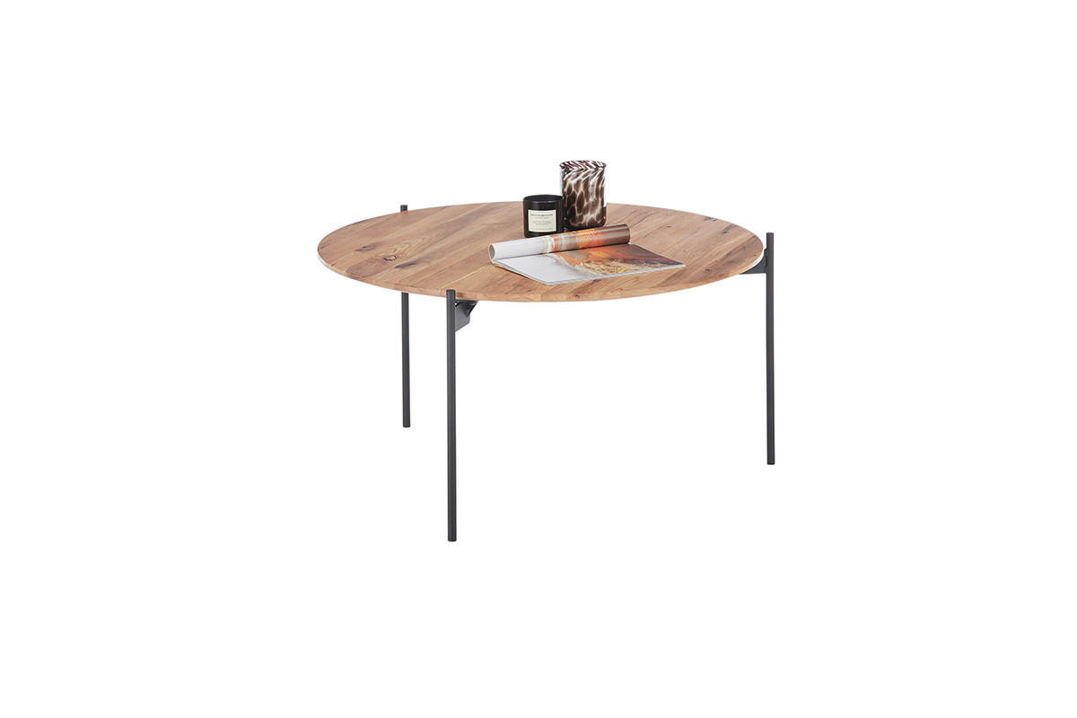 COUCHTISCH Eiche massiv 74/74/38 cm rund Naturfarben, Schwarz  - Schwarz/Naturfarben, Design, Holz/Metall (74/74/38cm) - Linea Natura