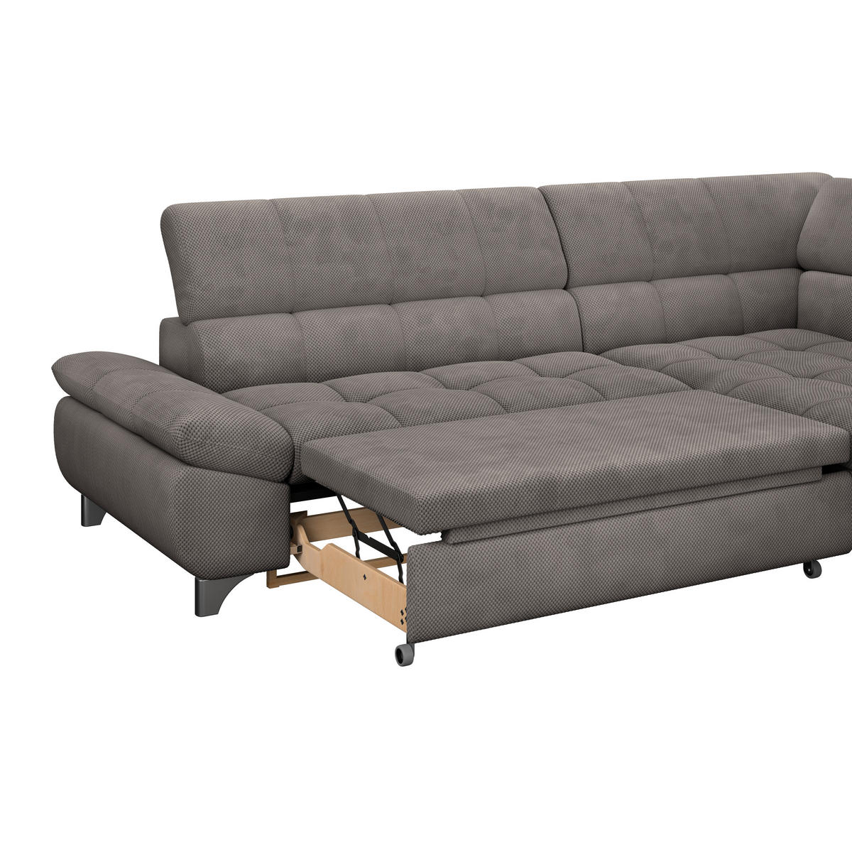 ECKSOFA Braun Chenille  - Chromfarben/Braun, KONVENTIONELL, Textil/Metall (312/234cm) - Livetastic