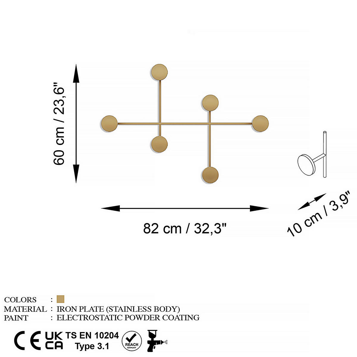 WANDGARDEROBE - Goldfarben, LIFESTYLE, Metall (82/60/10cm)