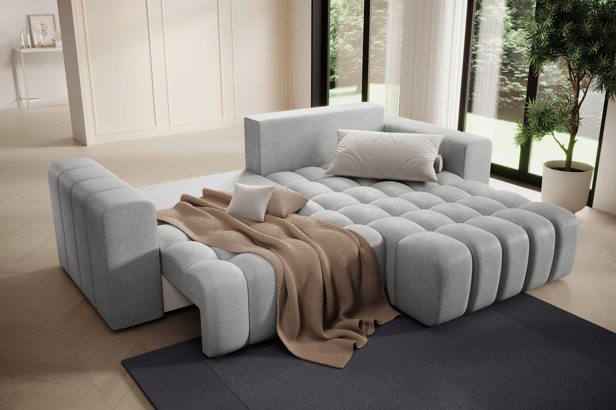 ECKSOFA BONETT in Samt Hellgrau  250/175 cm  - Hellgrau/Schwarz, Design, Kunststoff/Textil (250/175cm) - MID.YOU