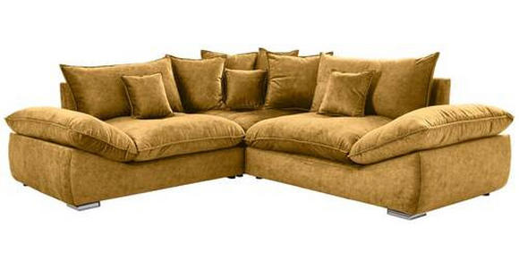 ECKSOFA in Velours Gelb, Goldfarben  - Chromfarben/Gelb, KONVENTIONELL, Kunststoff/Textil (247/247cm) - Carryhome