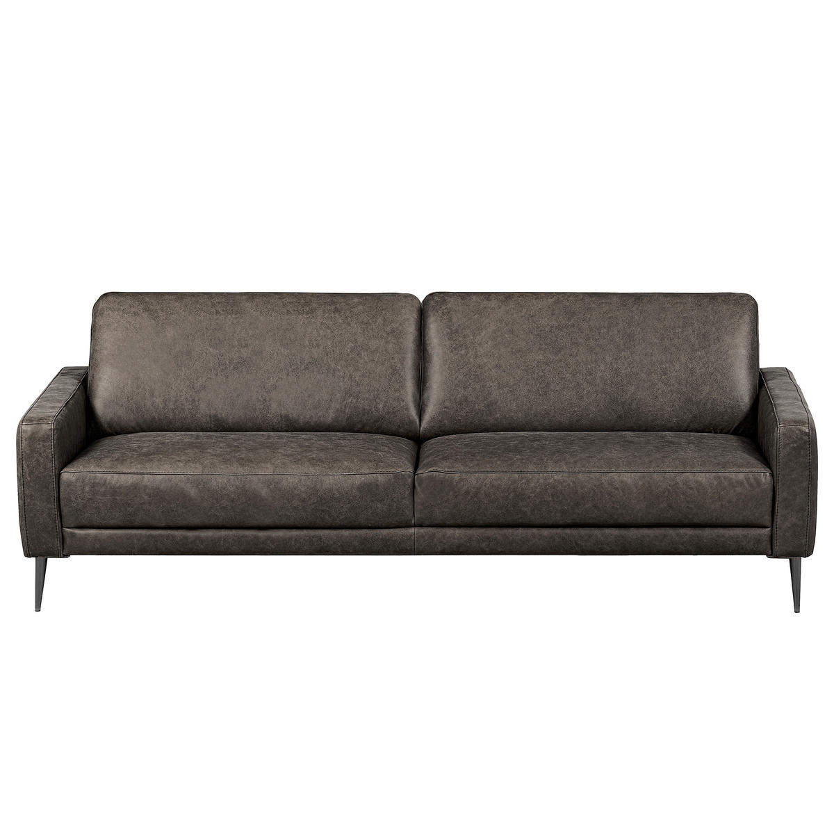 3,5-SITZER SPRING in Lederlook Echtleder Dunkelgrau  - Dunkelgrau/Schwarzchrom, Design, Leder/Textil (207/85/92cm) - Livetastic