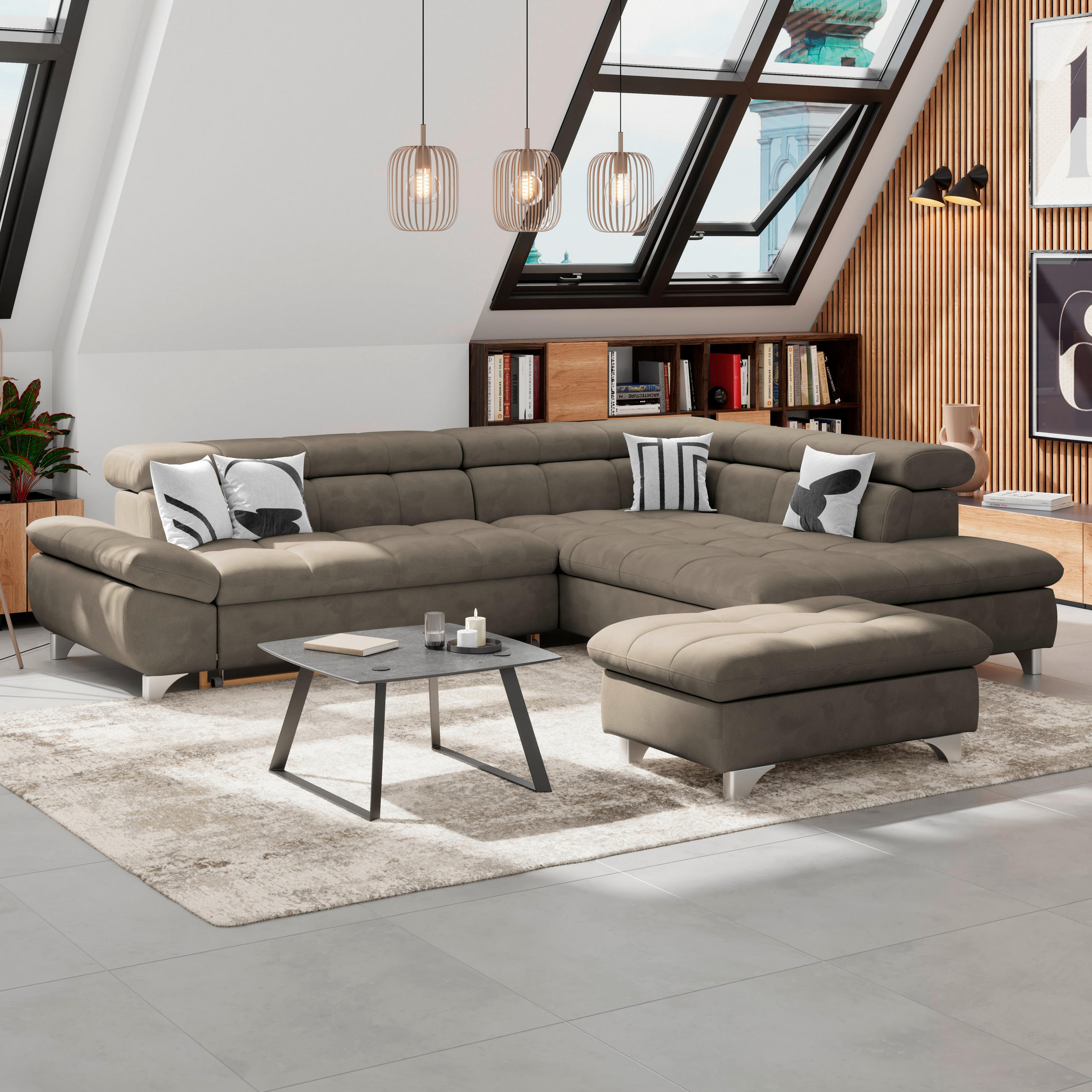 HOCKER Chenille Taupe  - Taupe/Chromfarben, KONVENTIONELL, Textil/Metall (108/46/108cm) - Livetastic