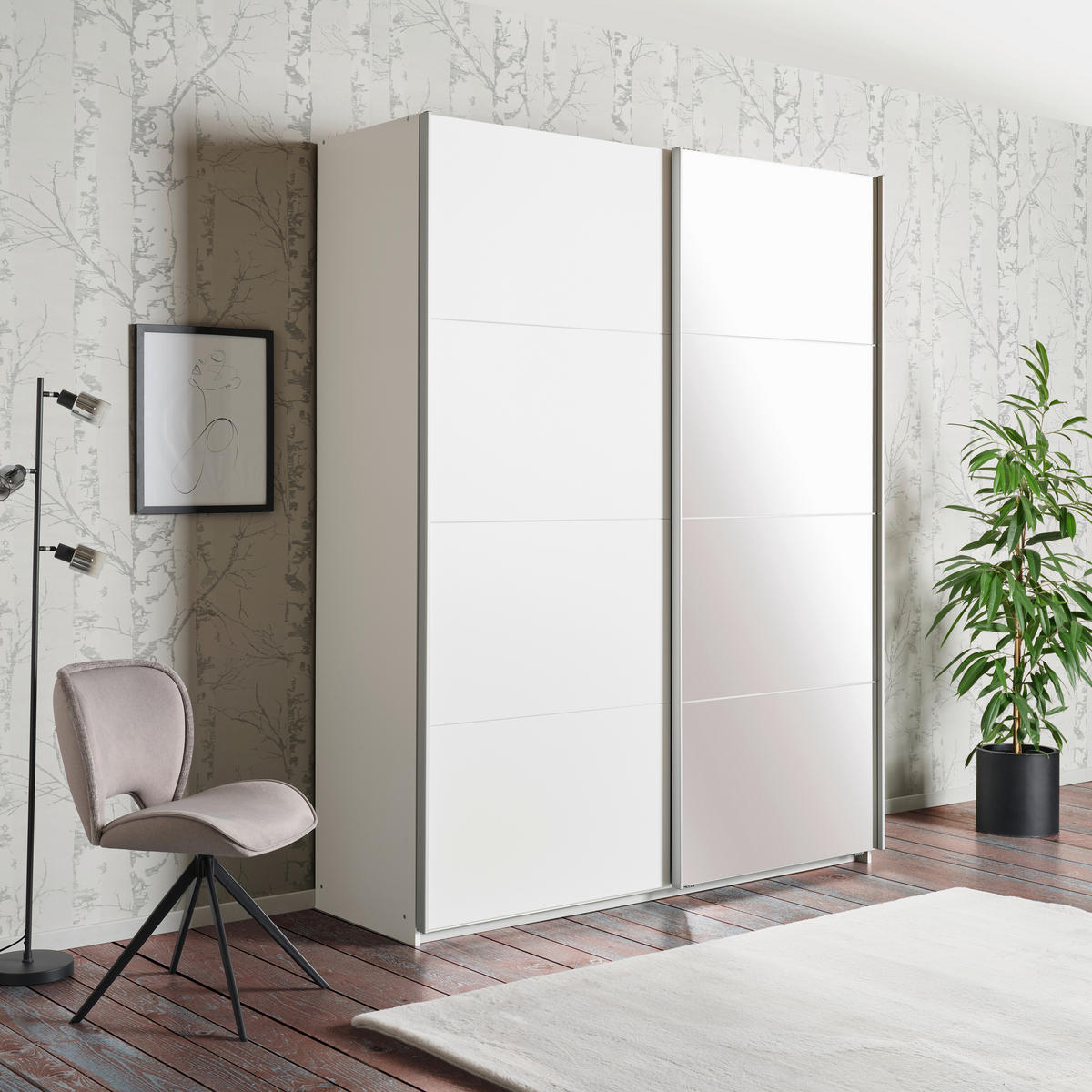 SCHWEBETÜRENSCHRANK 181/229/62 cm 2-türig Silberfarben, Weiß  - Silberfarben/Alufarben, MODERN, Holzwerkstoff/Metall (181/229/62cm) - Luca Bessoni