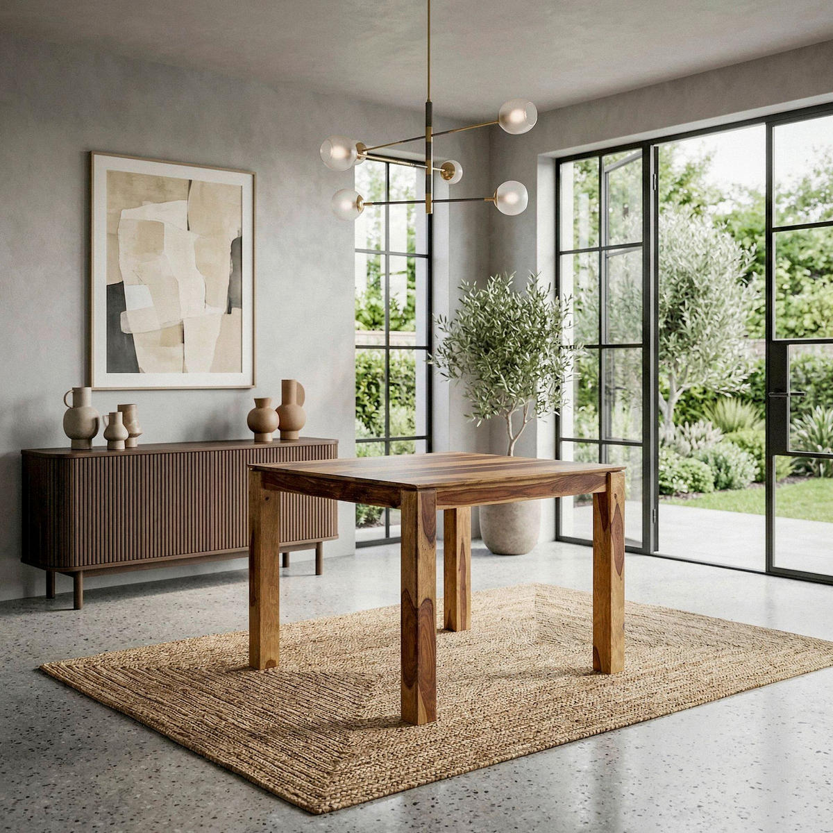 Masă din lemn, 80/75/80 cm,   - culoare lemn sheesham, Design, lemn (80/75/80cm) - Livetastic
