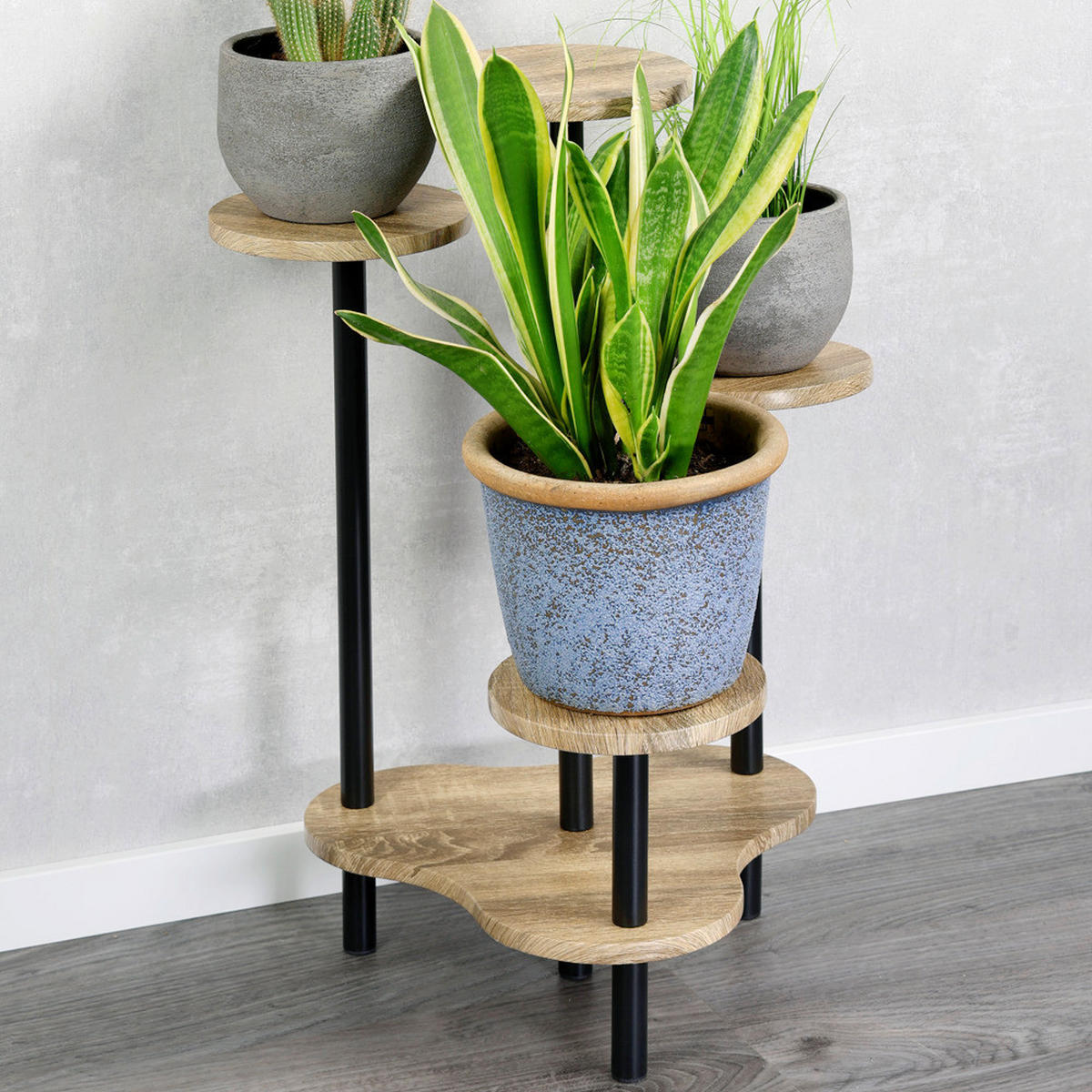 VIRÁGÁLLVÁNY fém, faalapú anyag   64,5/72.5/46 cm  - tölgyfa színű/fekete, Basics, faalapú anyag/fém (64,5/72.5/46cm) - Kesper