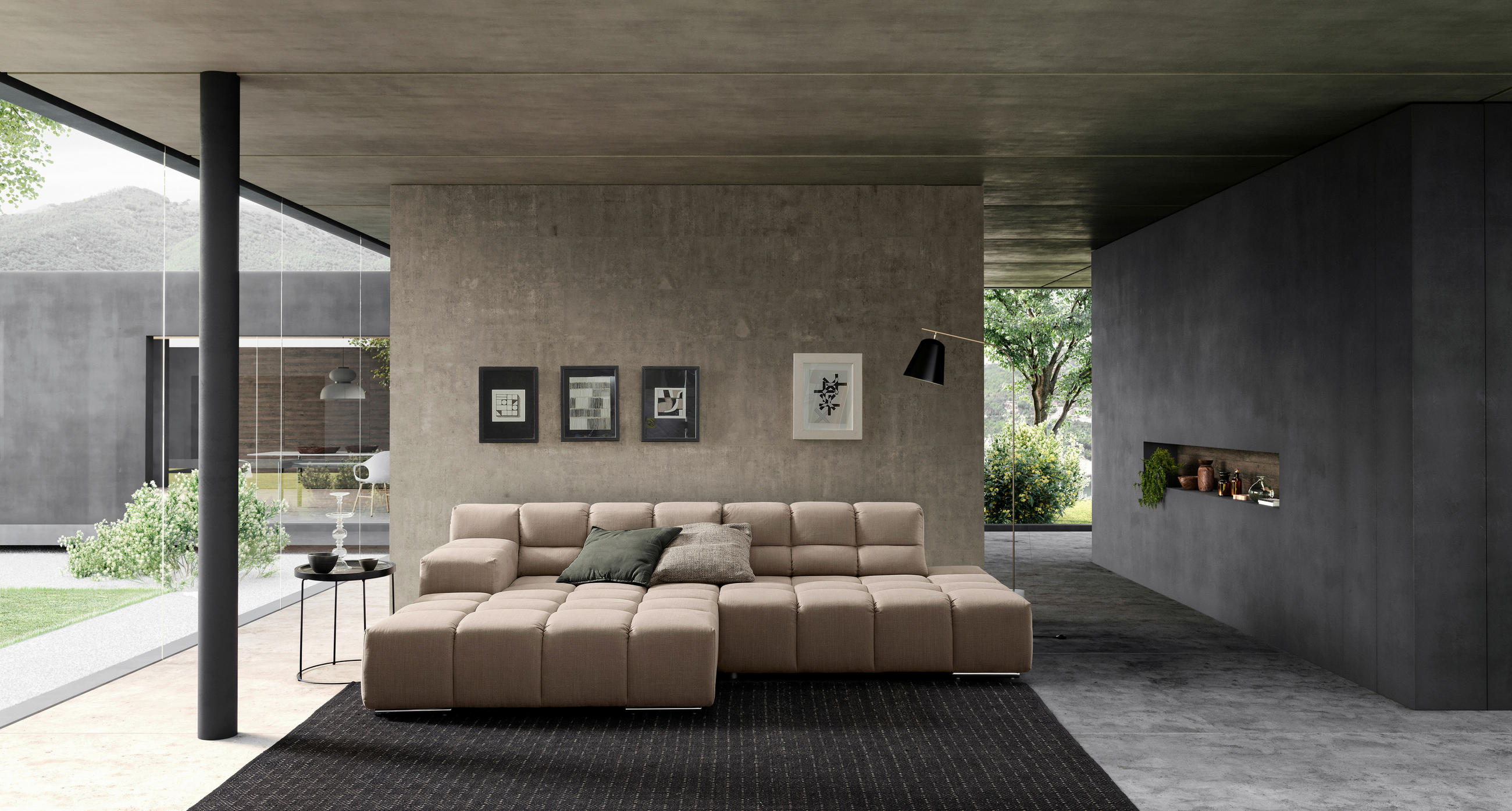 ECKSOFA in Flachgewebe, Leinenoptik Beige  - Beige/Schwarz, Design, Textil/Metall (169/286cm) - Designwerk