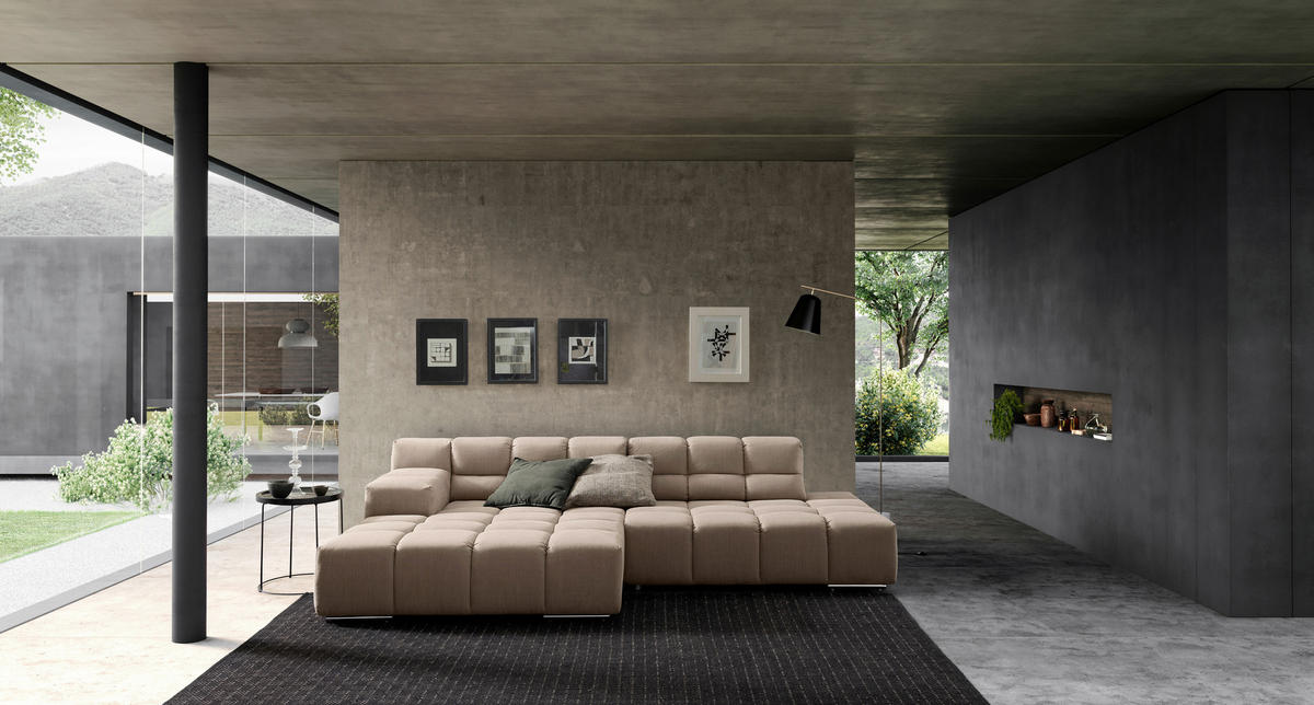 ECKSOFA Beige Flachgewebe, Leinenoptik  - Beige/Schwarz, Design, Textil/Metall (169/286cm) - Designwerk