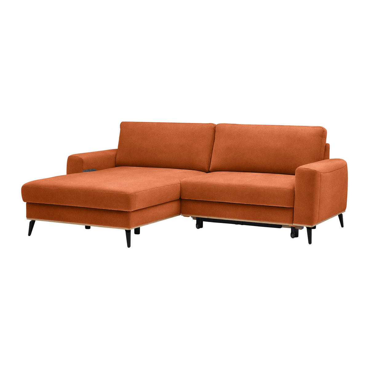 ECKSOFA Lederlook, Mikrofaser Orange  - Schwarz/Orange, Konventionell, Holz/Textil (167/87/234cm) - MID.YOU