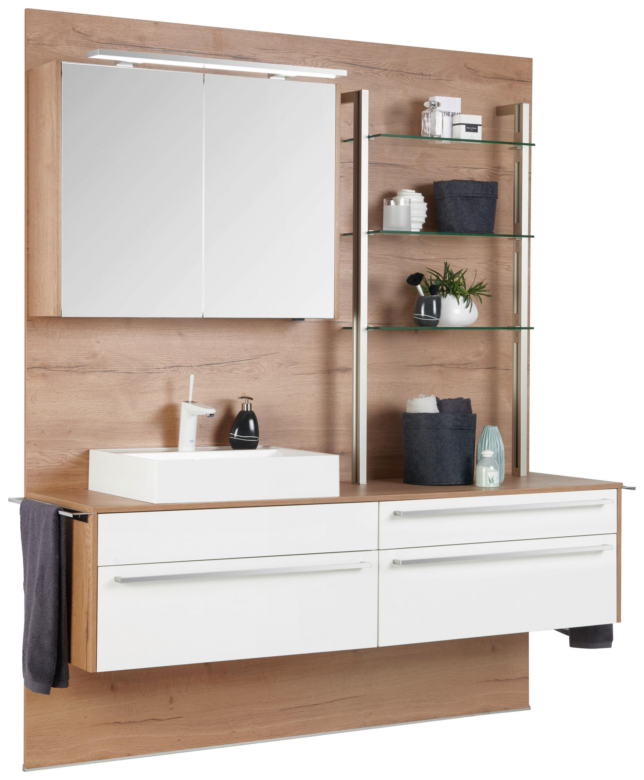 BADEZIMMER  in 197,8 cm  - Eichefarben/Weiß, MODERN, Glas/Holzwerkstoff (197,8cm) - Celina Home