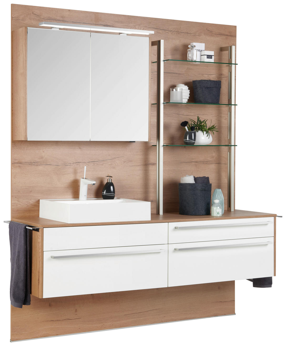 BADEZIMMER 197,8 cm  - Weiss/Eichefarben, Modern, Glas/Holzwerkstoff (197,8cm) - Celina Home